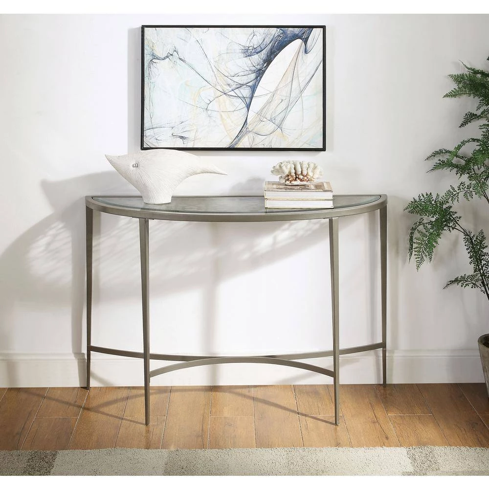 Zophie 45 in. Silver Half Moon Glass Console Table by Furniture of America 3 Zophie 45 in. Silver Half Moon Glass Console Table by Furniture of America - Image 3