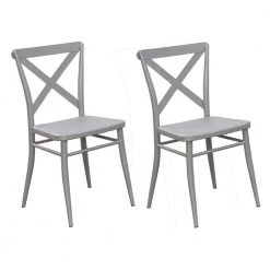 Argyle Silver Steel Cross Back Dining Side Chairs (Set of 2) by Furniture of America