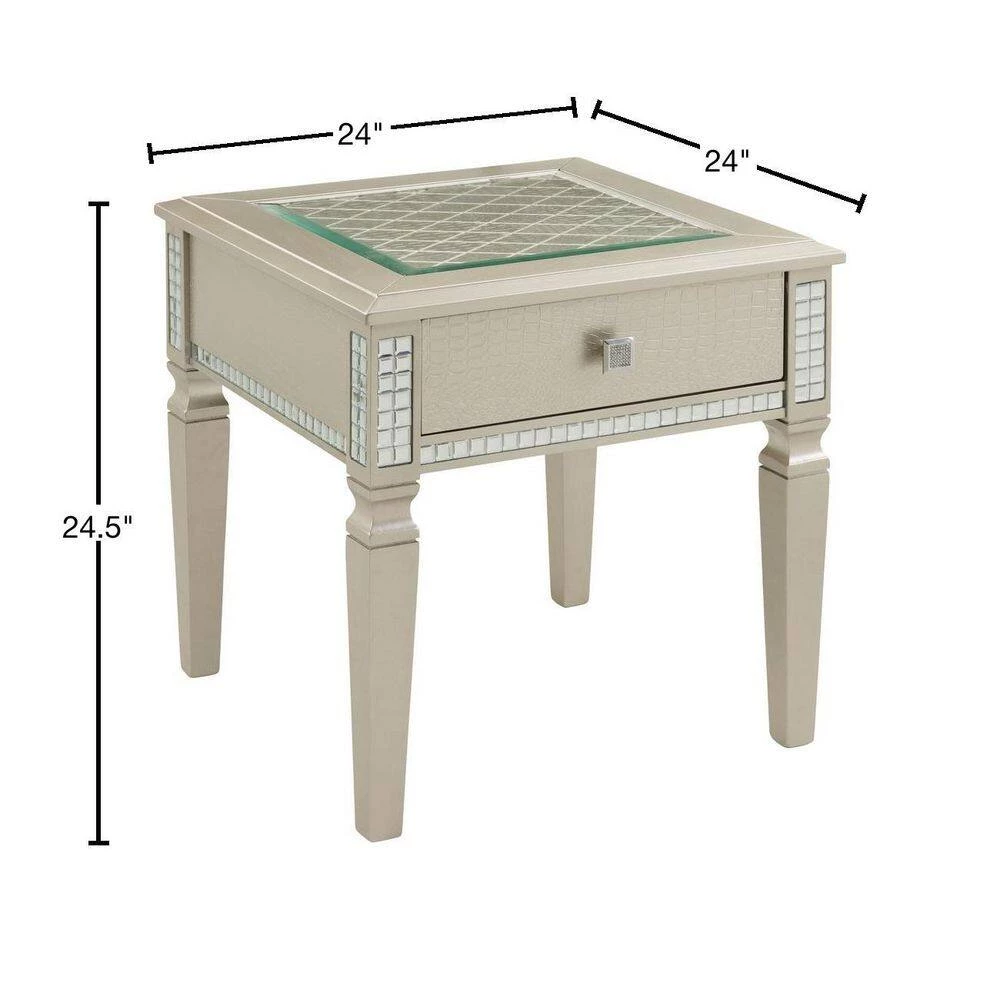 Starra 24 in. Silver Square Glass Top End Table by Furniture of America 3 Starra 24 in. Silver Square Glass Top End Table by Furniture of America - Image 3