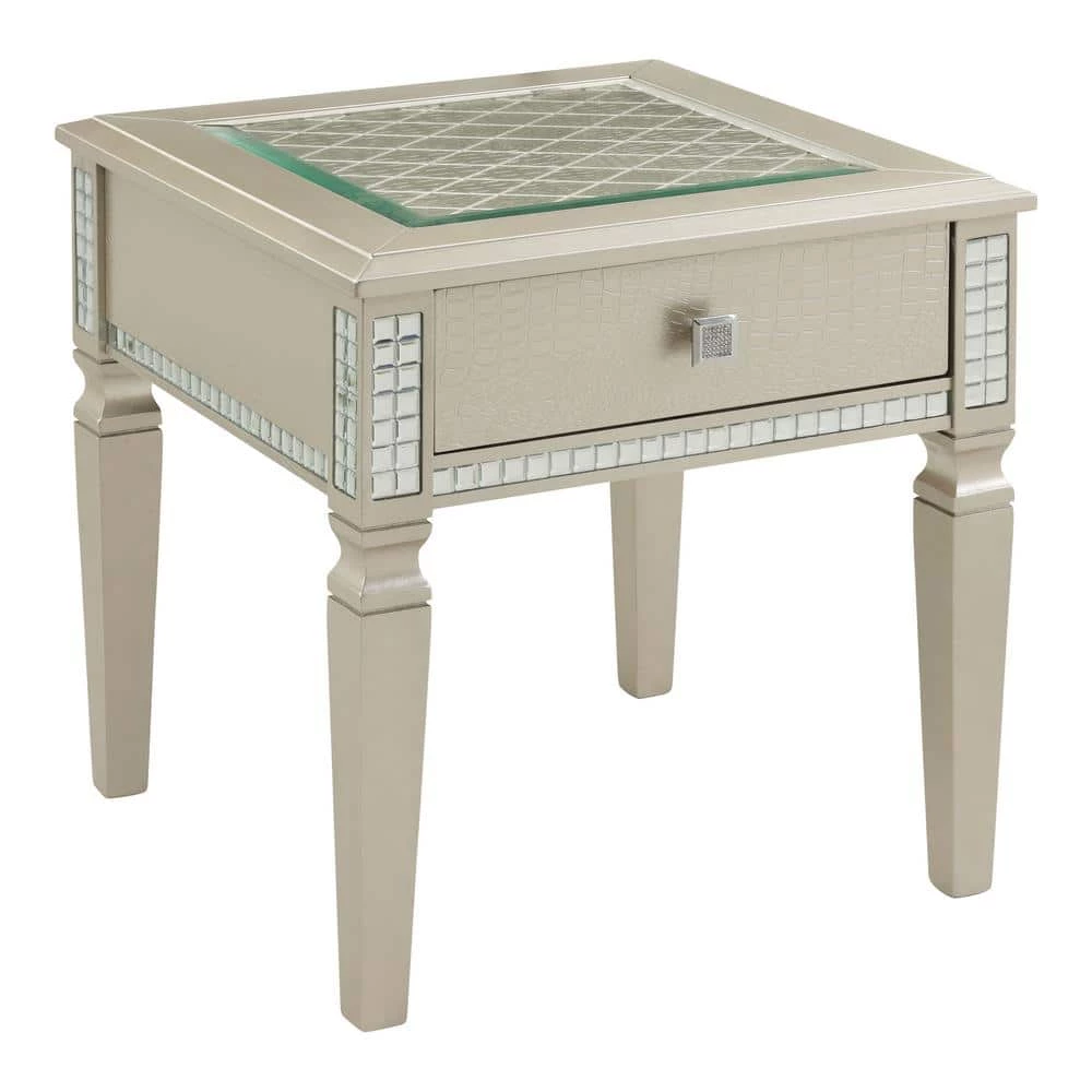 Starra 24 in. Silver Square Glass Top End Table by Furniture of America 1 Starra 24 in. Silver Square Glass Top End Table by Furniture of America
