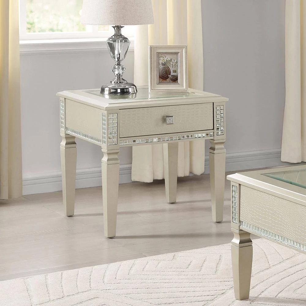 Starra 24 in. Silver Square Glass Top End Table by Furniture of America 2 Starra 24 in. Silver Square Glass Top End Table by Furniture of America - Image 2