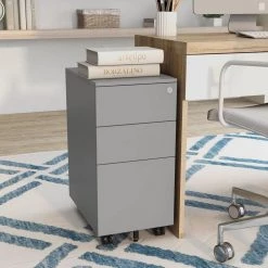 Loreto Silver Mobile File Cabinet with Locking Drawer by Furniture of America
