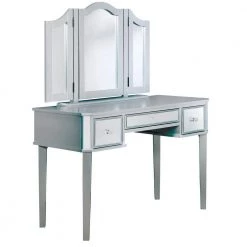 Arriana 2-Piece Silver Tri-Fold Mirror Vanity Set by Furniture of America