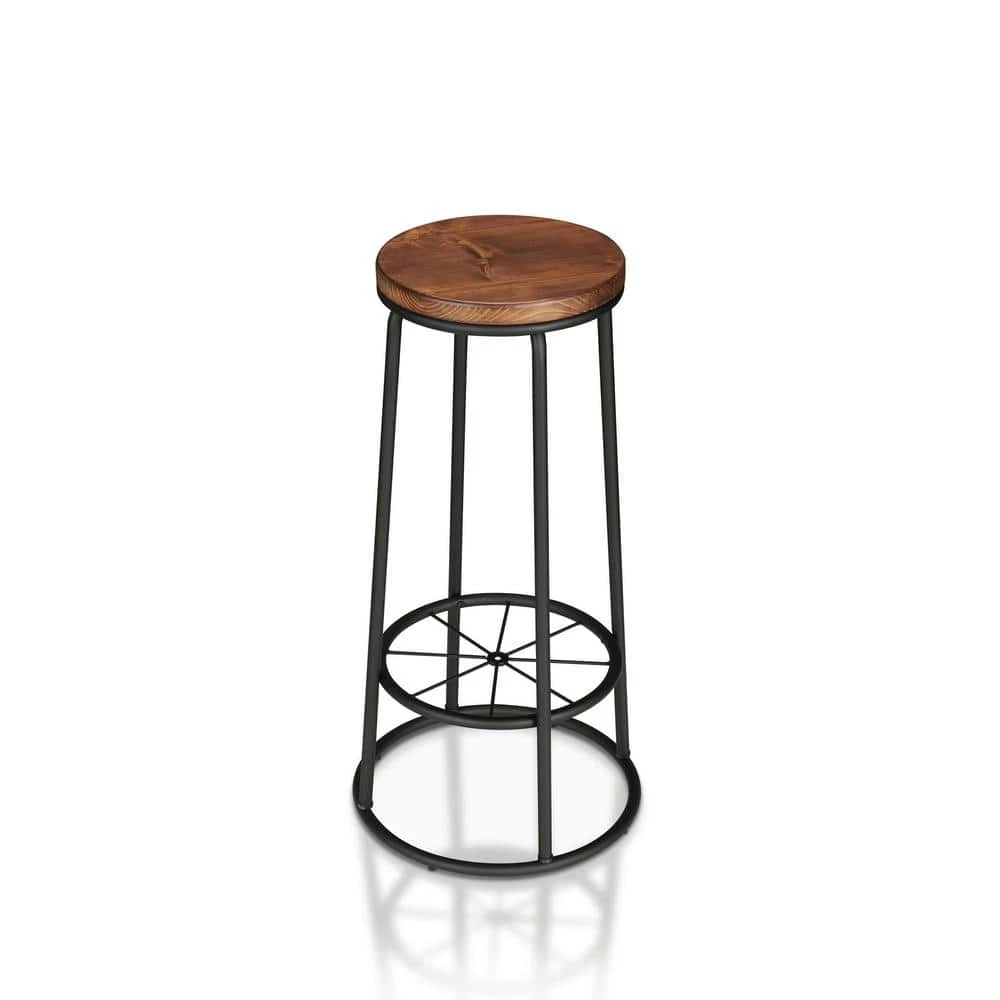 Cera 33 in. Toasted Barnwood Round Bar Height Stool (Set of 2) by Furniture of America 1 Cera 33 in. Toasted Barnwood Round Bar Height Stool (Set of 2) by Furniture of America