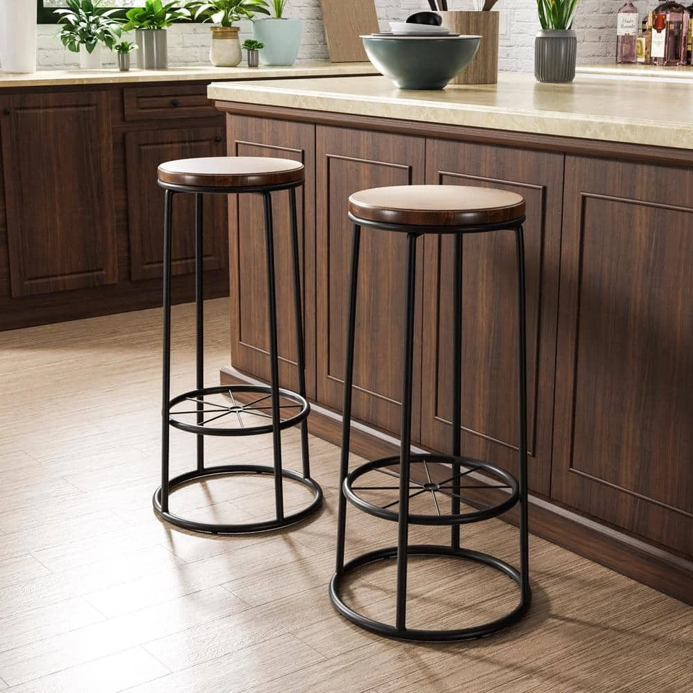 Cera 33 in. Toasted Barnwood Round Bar Height Stool (Set of 2) by Furniture of America 3 Cera 33 in. Toasted Barnwood Round Bar Height Stool (Set of 2) by Furniture of America - Image 3