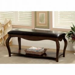 Nabin Brown Bench with Shelf (20.75 in. H x 45 in. W x 19 in. D) by Furniture of America -Furniture of America Sales Store tobacco oak furniture of america dining benches idf bn6013 31 1000
