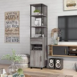 Osman 72 in. H Vintage Gray 4-Shelf Accent Bookcase with 1-Drawer by Furniture of America