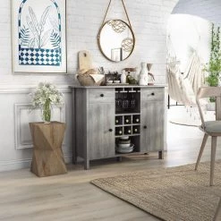 Maxen Vintage Gray Oak 6-Bottle Wine Cabinet by Furniture of America