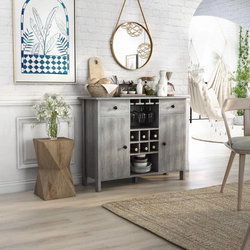 Maxen Vintage Gray Oak 6-Bottle Wine Cabinet by Furniture of America 1 Maxen Vintage Gray Oak 6-Bottle Wine Cabinet by Furniture of America