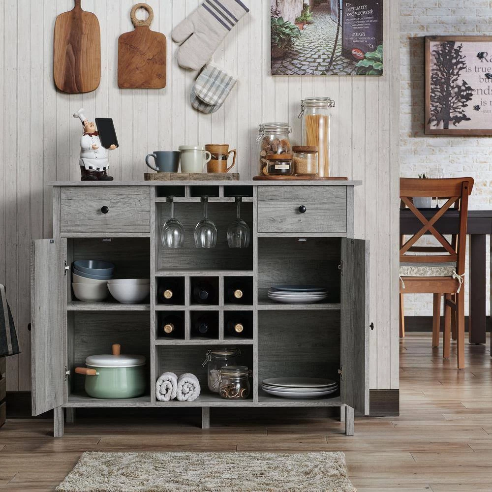 Maxen Vintage Gray Oak 6-Bottle Wine Cabinet by Furniture of America 2 Maxen Vintage Gray Oak 6-Bottle Wine Cabinet by Furniture of America - Image 2