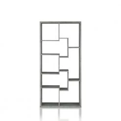 Galva 35.4 in. Wide Vintange Gray Oak 12-Shelf Geometric Bookcase by Furniture of America