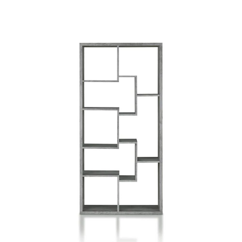 Galva 35.4 in. Wide Vintange Gray Oak 12-Shelf Geometric Bookcase by Furniture of America 1 Galva 35.4 in. Wide Vintange Gray Oak 12-Shelf Geometric Bookcase by Furniture of America