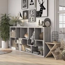 Galva 35.4 in. Wide Vintange Gray Oak 12-Shelf Geometric Bookcase by Furniture of America 14 Galva 35.4 in. Wide Vintange Gray Oak 12-Shelf Geometric Bookcase by Furniture of America -Furniture of America Sales Store vintage gray oak furniture of america bookcases bookshelves hfw 2082c35 66 1000