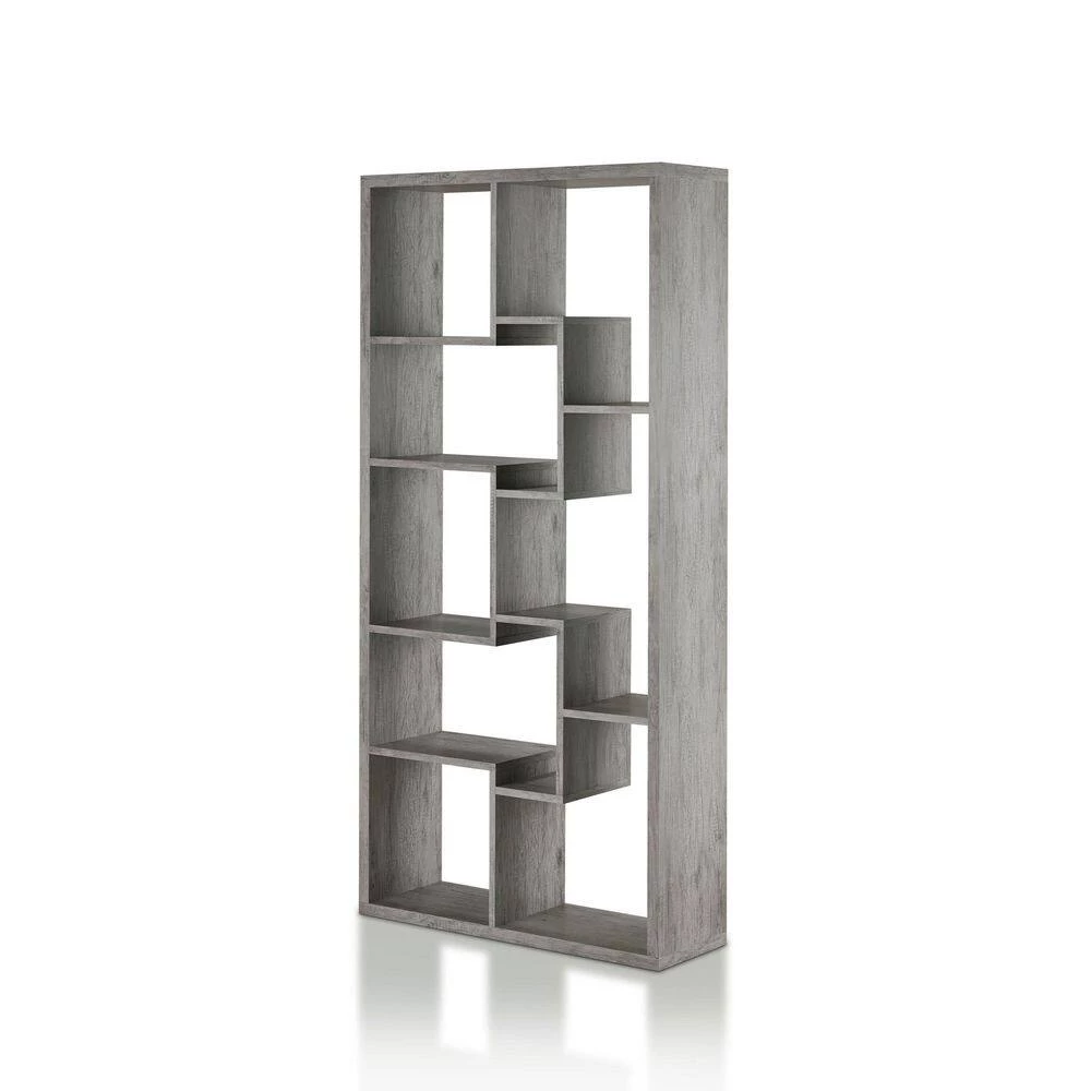 Galva 35.4 in. Wide Vintange Gray Oak 12-Shelf Geometric Bookcase by Furniture of America 5 Galva 35.4 in. Wide Vintange Gray Oak 12-Shelf Geometric Bookcase by Furniture of America - Image 5