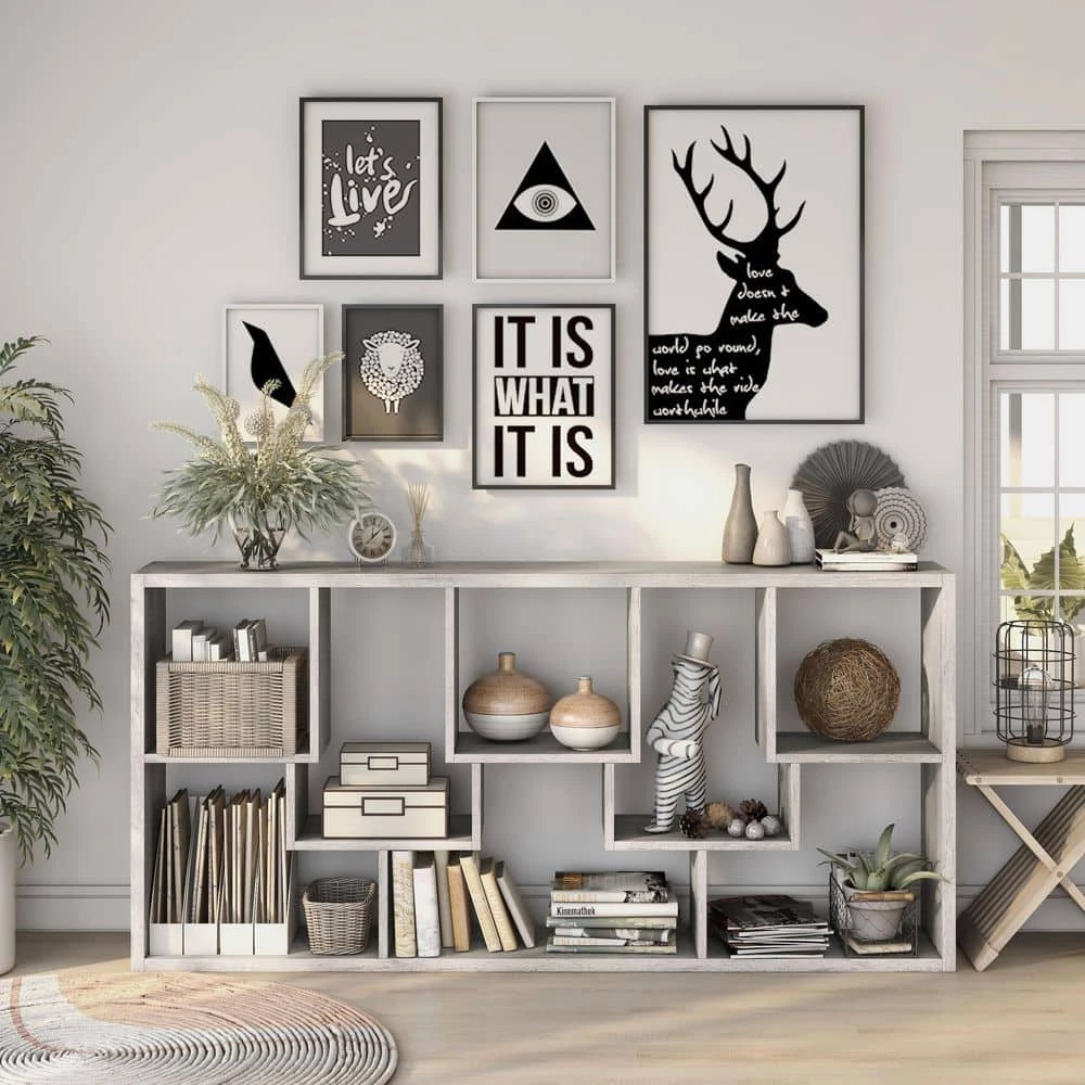 Galva 35.4 in. Wide Vintange Gray Oak 12-Shelf Geometric Bookcase by Furniture of America 9 Galva 35.4 in. Wide Vintange Gray Oak 12-Shelf Geometric Bookcase by Furniture of America - Image 9