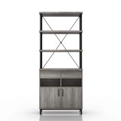 Gastoni 31.5 in. Wide Vintage Gray Oak 4-Shelf Accent Bookcase by Furniture of America