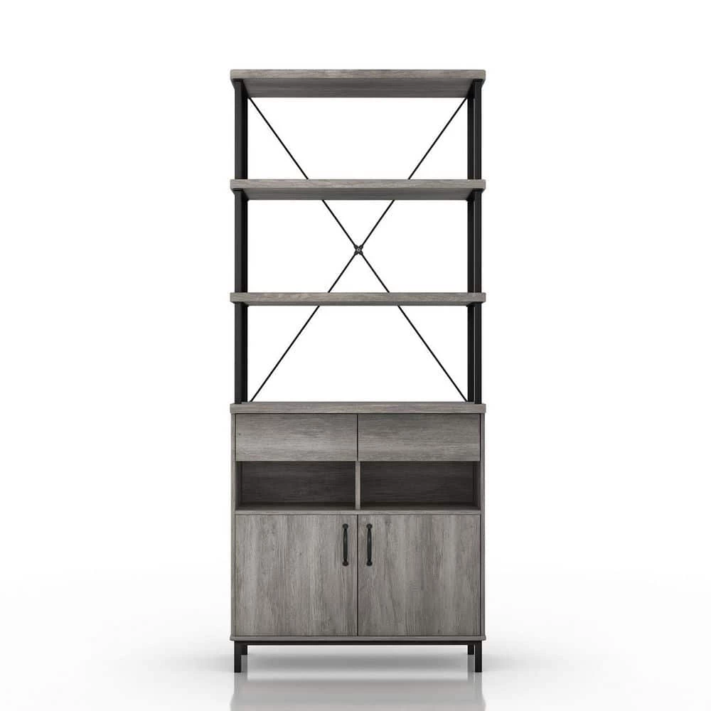 Gastoni 31.5 in. Wide Vintage Gray Oak 4-Shelf Accent Bookcase by Furniture of America 1 Gastoni 31.5 in. Wide Vintage Gray Oak 4-Shelf Accent Bookcase by Furniture of America