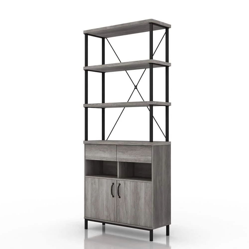 Gastoni 31.5 in. Wide Vintage Gray Oak 4-Shelf Accent Bookcase by Furniture of America 4 Gastoni 31.5 in. Wide Vintage Gray Oak 4-Shelf Accent Bookcase by Furniture of America - Image 4