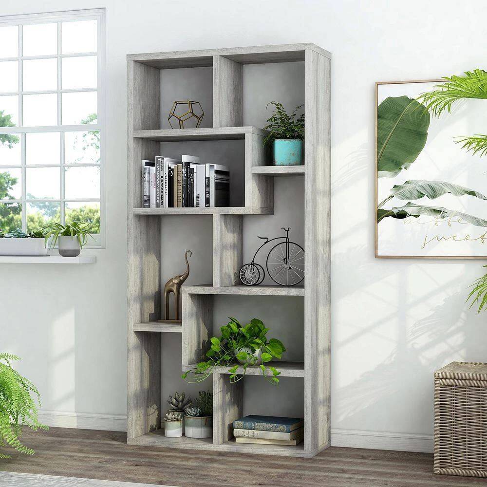 Merilyn 35 in. Wide Vintage Gray Oak 8-Shelf Accent Bookcase by Furniture of America 11 Merilyn 35 in. Wide Vintage Gray Oak 8-Shelf Accent Bookcase by Furniture of America - Image 11