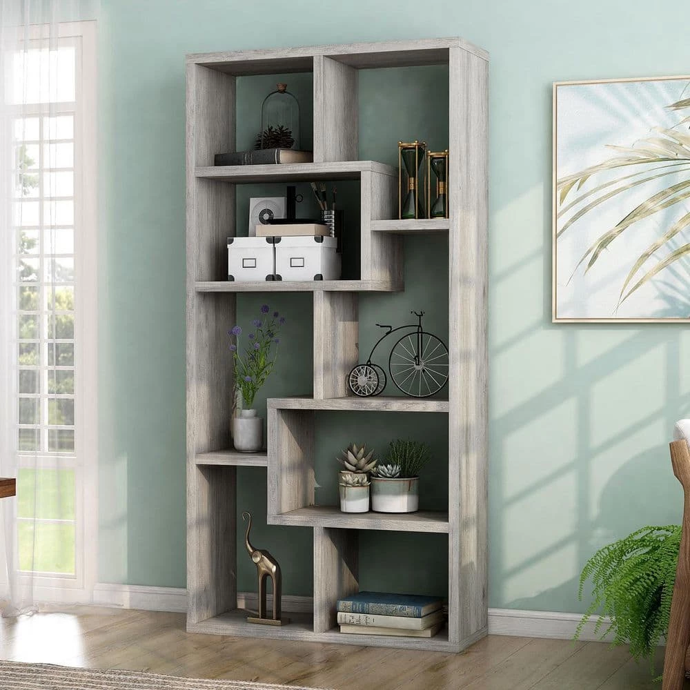 Merilyn 35 in. Wide Vintage Gray Oak 8-Shelf Accent Bookcase by Furniture of America 9 Merilyn 35 in. Wide Vintage Gray Oak 8-Shelf Accent Bookcase by Furniture of America - Image 9
