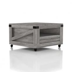 Doreen 31.5 in. L Vintage Gray Oak 19.7 in. H Square Veneer Coffee Table with 1-Drawer And Wheels by Furniture of America -Furniture of America Sales Store vintage gray oak furniture of america coffee tables hfw 1690c35 31 1000