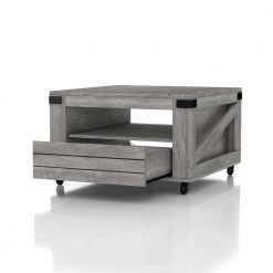Doreen 31.5 in. L Vintage Gray Oak 19.7 in. H Square Veneer Coffee Table with 1-Drawer And Wheels by Furniture of America -Furniture of America Sales Store vintage gray oak furniture of america coffee tables hfw 1690c35 44 1000