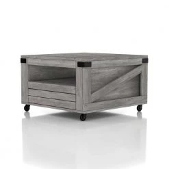 Doreen 31.5 in. L Vintage Gray Oak 19.7 in. H Square Veneer Coffee Table with 1-Drawer And Wheels by Furniture of America -Furniture of America Sales Store vintage gray oak furniture of america coffee tables hfw 1690c35 4f 1000