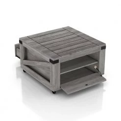 Doreen 31.5 in. L Vintage Gray Oak 19.7 in. H Square Veneer Coffee Table with 1-Drawer And Wheels by Furniture of America -Furniture of America Sales Store vintage gray oak furniture of america coffee tables hfw 1690c35 c3 1000