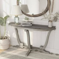 Dongola 47.95 in. Vintage Gray Oak Half Moon Wood Console Table by Furniture of America 16 Dongola 47.95 in. Vintage Gray Oak Half Moon Wood Console Table by Furniture of America -Furniture of America Sales Store vintage gray oak furniture of america console tables ynj 2092c35 st 1d 1000