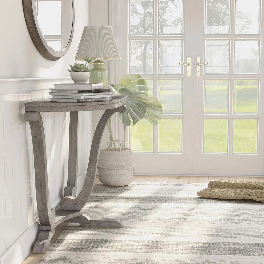 Dongola 47.95 in. Vintage Gray Oak Half Moon Wood Console Table by Furniture of America 3 Dongola 47.95 in. Vintage Gray Oak Half Moon Wood Console Table by Furniture of America - Image 3