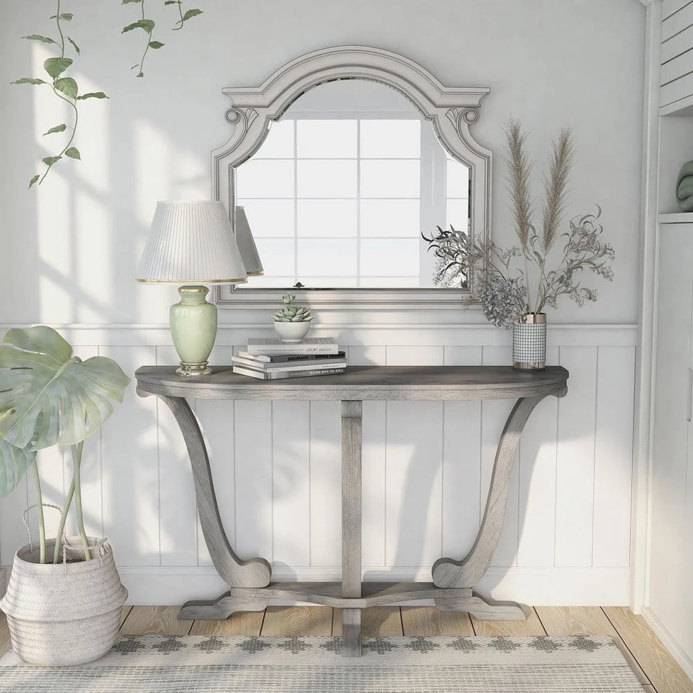 Dongola 47.95 in. Vintage Gray Oak Half Moon Wood Console Table by Furniture of America 11 Dongola 47.95 in. Vintage Gray Oak Half Moon Wood Console Table by Furniture of America - Image 11