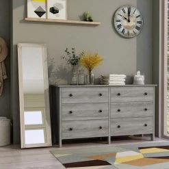 Kerani 6-Drawer Vintage Gray Oak Dresser (29.13 in. H x 52.56 in. W x 15.75 in. D) by Furniture of America -Furniture of America Sales Store vintage gray oak furniture of america dressers ynj 19603c35 l c3 1000