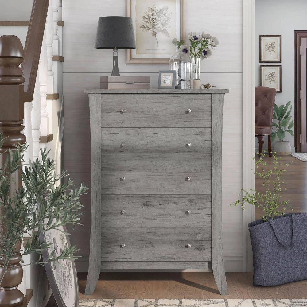 Amberdahl 5-Drawer Vintage Gray Oak Dresser (43.5 in. H X 31.65 in. W X 17.28 in. D) by Furniture of America 12 Amberdahl 5-Drawer Vintage Gray Oak Dresser (43.5 in. H X 31.65 in. W X 17.28 in. D) by Furniture of America - Image 12