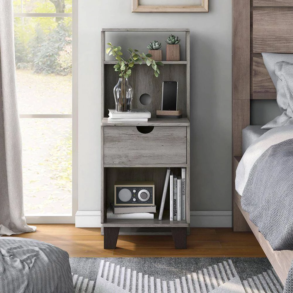 Siletz 1-Drawer Vintage Gray Oak Nightstand (36.61 in. H X 15.75 in. W X 15.75 in. D) by Furniture of America 10 Siletz 1-Drawer Vintage Gray Oak Nightstand (36.61 in. H X 15.75 in. W X 15.75 in. D) by Furniture of America - Image 10