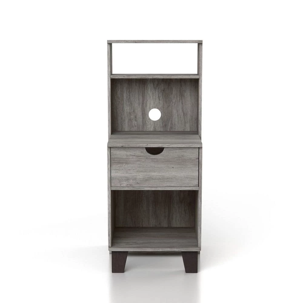 Siletz 1-Drawer Vintage Gray Oak Nightstand (36.61 in. H X 15.75 in. W X 15.75 in. D) by Furniture of America 1 Siletz 1-Drawer Vintage Gray Oak Nightstand (36.61 in. H X 15.75 in. W X 15.75 in. D) by Furniture of America
