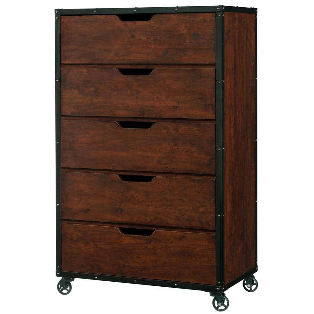 Davidson 5-Drawer Vintage Walnut Chest by Furniture of America 2 Davidson 5-Drawer Vintage Walnut Chest by Furniture of America - Image 2
