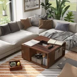 Alba 32 in. Vintage Walnut Medium Square Wood Coffee Table with Casters by Furniture of America -Furniture of America Sales Store vintage walnut furniture of america coffee tables ynj 142 6 4f 1000