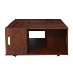 Alba 32 in. Vintage Walnut Medium Square Wood Coffee Table with Casters by Furniture of America -Furniture of America Sales Store vintage walnut furniture of america coffee tables ynj 142 6 c3 1000