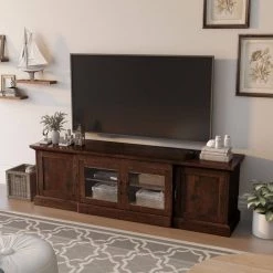 Daleni 69 in. Vintage Walnut Particle Board TV Stand Fits TVs Up to 78 in. with Storage Doors by Furniture of America -Furniture of America Sales Store vintage walnut furniture of america tv stands ynj 1451 6 1f 1000