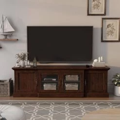 Daleni 69 in. Vintage Walnut Particle Board TV Stand Fits TVs Up to 78 in. with Storage Doors by Furniture of America -Furniture of America Sales Store vintage walnut furniture of america tv stands ynj 1451 6 31 1000