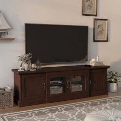 Daleni 69 in. Vintage Walnut Particle Board TV Stand Fits TVs Up to 78 in. with Storage Doors by Furniture of America -Furniture of America Sales Store vintage walnut furniture of america tv stands ynj 1451 6 44 1000