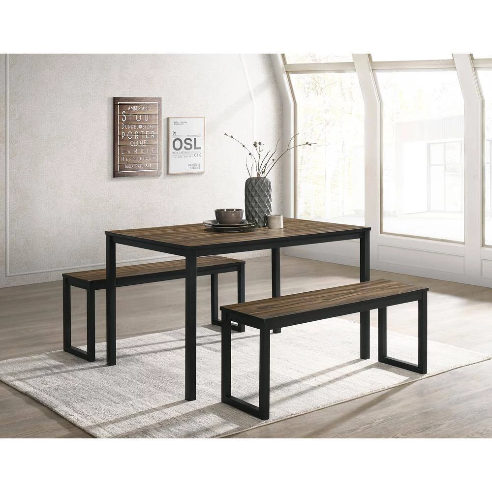 Belvil 3-Piece Walnut and Black Dining Table Set by Furniture of America 6 Belvil 3-Piece Walnut and Black Dining Table Set by Furniture of America - Image 6