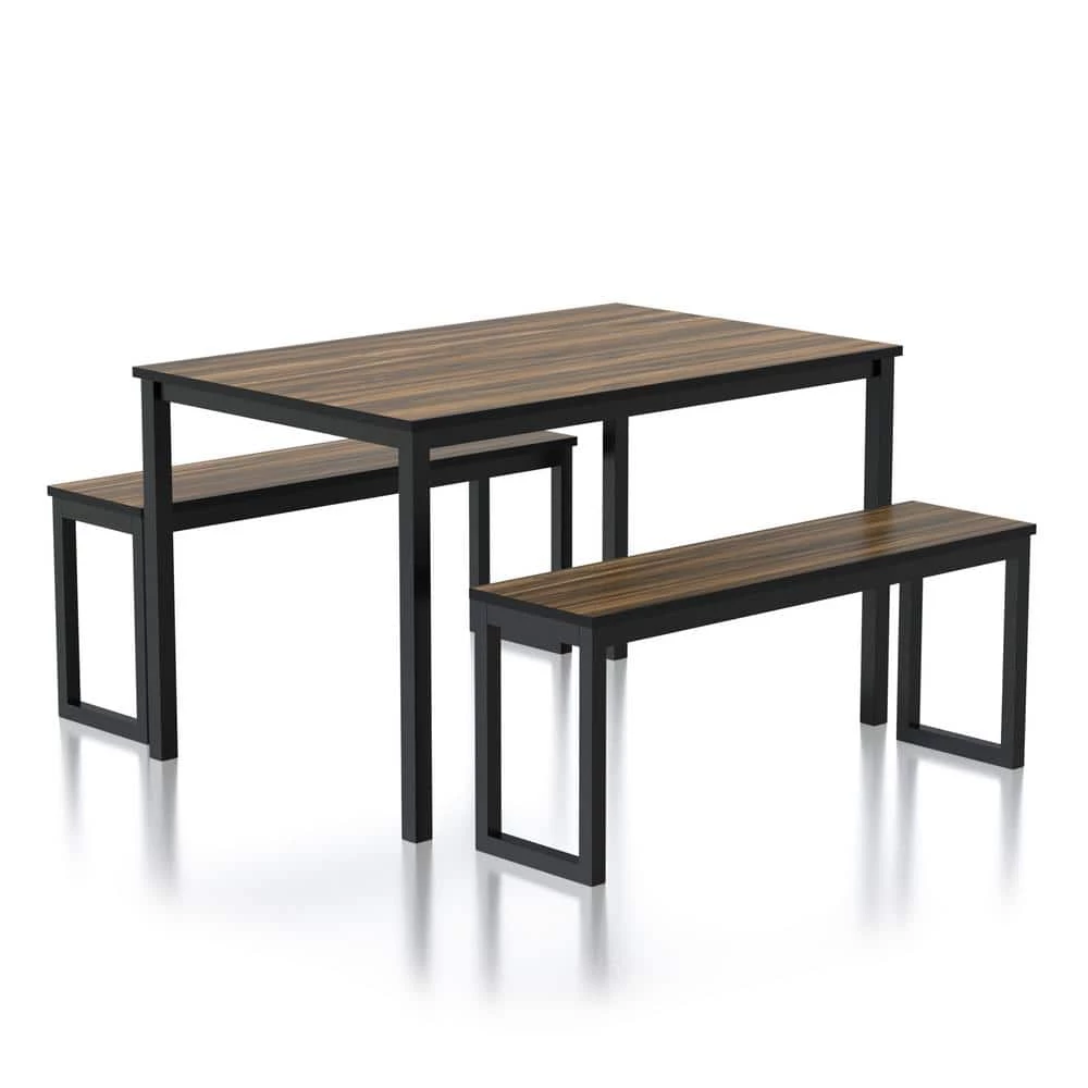 Belvil 3-Piece Walnut and Black Dining Table Set by Furniture of America 1 Belvil 3-Piece Walnut and Black Dining Table Set by Furniture of America