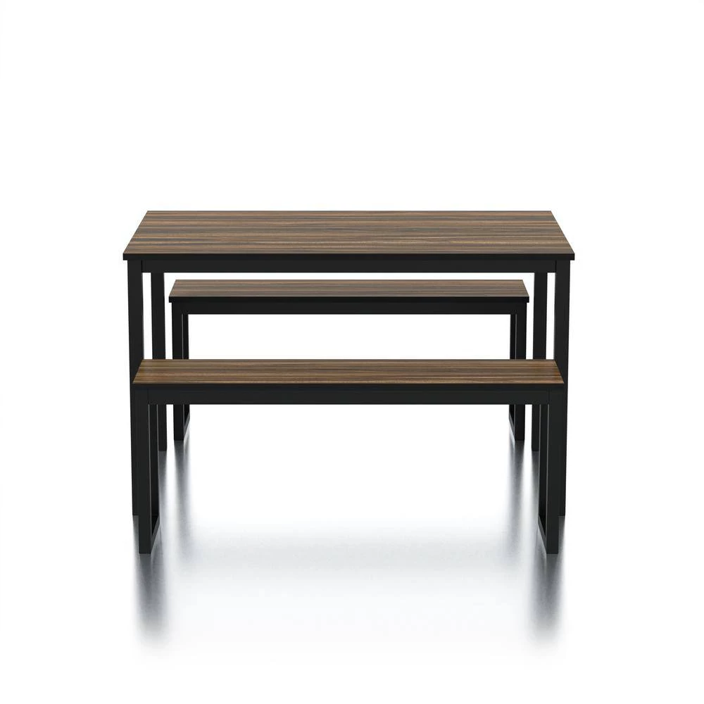 Belvil 3-Piece Walnut and Black Dining Table Set by Furniture of America 3 Belvil 3-Piece Walnut and Black Dining Table Set by Furniture of America - Image 3