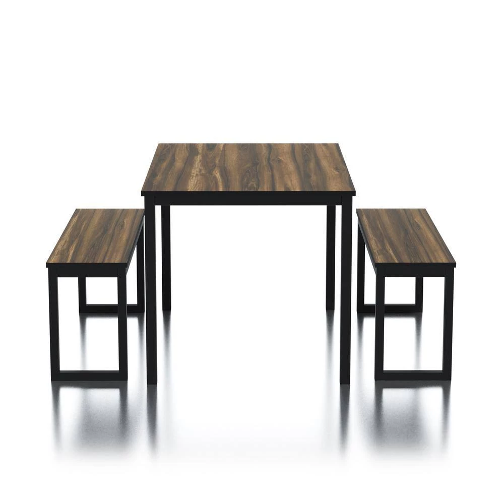 Belvil 3-Piece Walnut and Black Dining Table Set by Furniture of America 2 Belvil 3-Piece Walnut and Black Dining Table Set by Furniture of America - Image 2