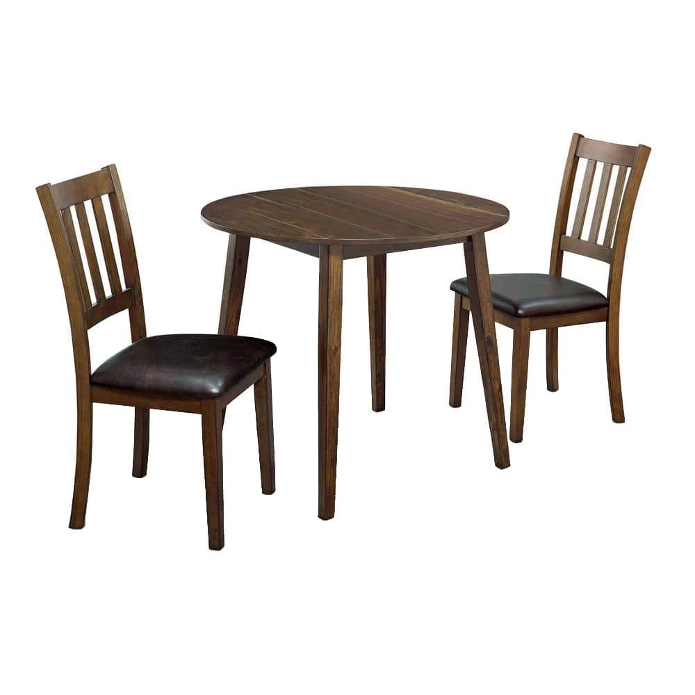 Hedgecrow 3-Piece Walnut and Dark Brown Dining Table Set by Furniture of America 1 Hedgecrow 3-Piece Walnut and Dark Brown Dining Table Set by Furniture of America