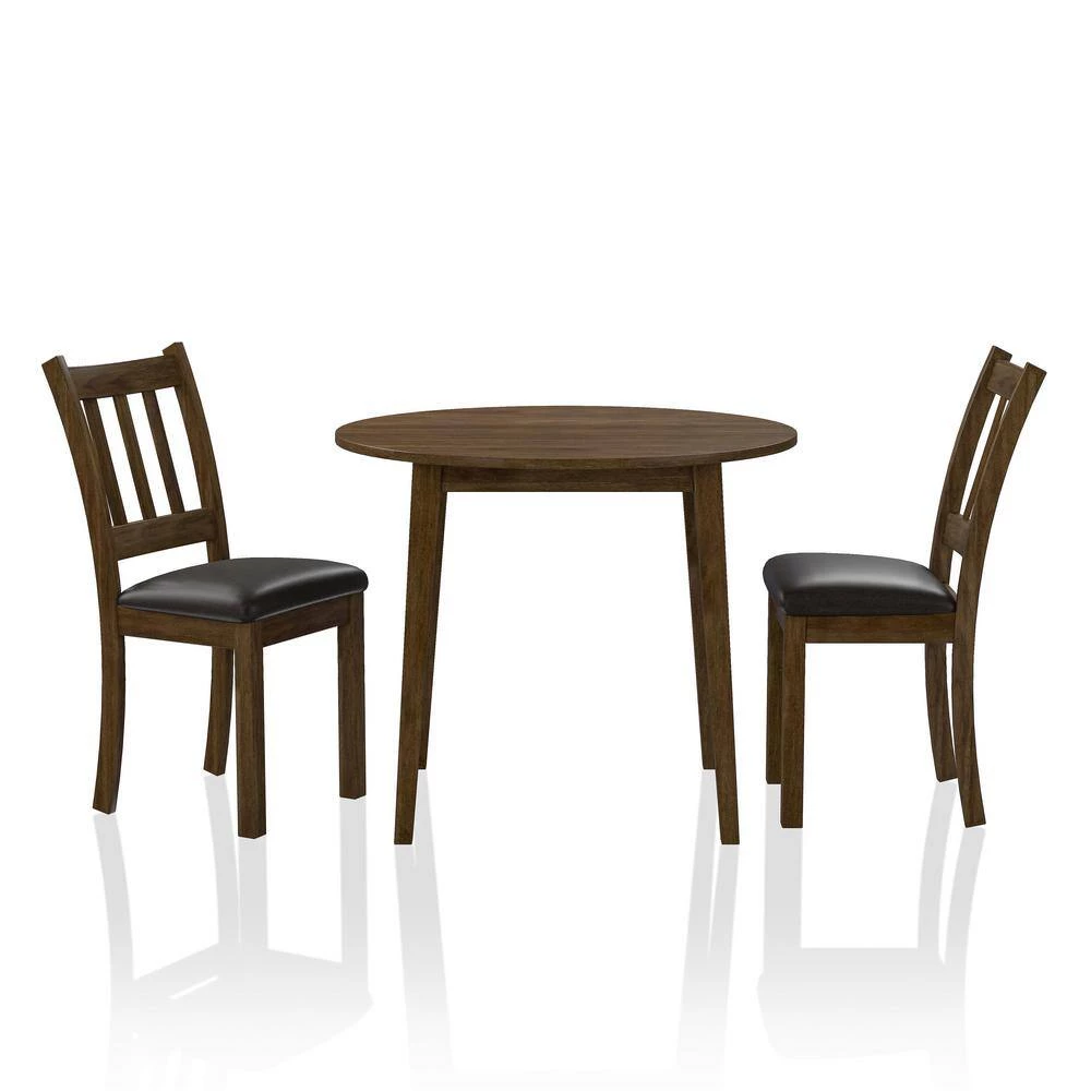 Hedgecrow 3-Piece Walnut and Dark Brown Dining Table Set by Furniture of America 3 Hedgecrow 3-Piece Walnut and Dark Brown Dining Table Set by Furniture of America - Image 3