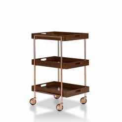 Stonega Walnut and Rose Gold Kitchen Cart with Caster Wheels by Furniture of America 9 Stonega Walnut and Rose Gold Kitchen Cart with Caster Wheels by Furniture of America -Furniture of America Sales Store walnut and rose gold furniture of america bar carts ynj 18720c4 c3 1000