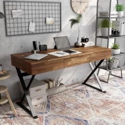 59 in. Rectangular Sand Black 3 Drawer Writing Desk with Solid Wood Material by Furniture of America -Furniture of America Sales Store walnut and sand black furniture of america writing desks idf dk807 c3 1000