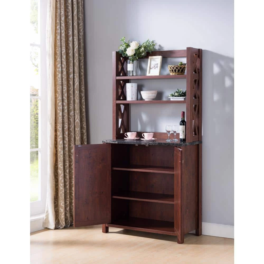Rubino Vintage Walnut Baker Rack With Double Doors by Furniture of America 4 Rubino Vintage Walnut Baker Rack With Double Doors by Furniture of America - Image 4